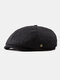 Men Felt Retro British Style Casual Metal Label Flat Cap Newsboy Hat Octagonal Hat Beret Hat - Black