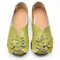 LOSTISY Large Size Flower Leather Comfy Lazy Flats For Women - Green