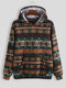Mens Ethnic Vintage Printing Long Sleeve Knitting Warm Casual Hoodies - Brown