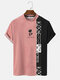 T-shirts à manches courtes et col rond en patchwork imprimé japonais rose pour hommes - Rose