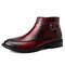 Men Stylish Crocodile Pattern Zipped Inside Ankle Dress Boots - Red
