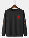 Mens Rose Japanese Sleeve Print Drop Shoulder Casual Pullover Sweatshirts - Black