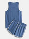 Men Cotton Breathable Cozy Loungewear Sets Two Pieces Plain Loose Comfy Pajamas Tracksuits - Blue