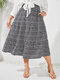 Plus Size Spotted Print Slant Pocket Elastic Waist Skirt - Black