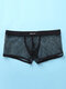 Men Sexy Net See Through Boxer Briefs Thin Breathable Stretch Soft Plain Underwear - Black