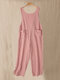 Casual Side Button Straps Plus Size Jumpsuit with Pockets - Pink