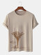 Mens Beach Landscape Print Holiday Short Sleeve Cotton T-Shirts - Khaki