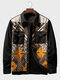 Giacca invernale da uomo con risvolto e tasca con patta patchwork con stampa geometrica vintage - Nero