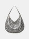 Women Large Capacity Snake Pattern Shoulder Bag Handbag Tote - Gray