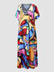 Women Eyes Graphic V Neck Side Split Sun Protection Cover Ups Beaches Maxi Dress - Yellow