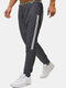 Mens Side Striped Cotton Drawstring Waist Sports Casual Jogger Pants - Dark Gray