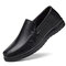Men Pure Color Genuine leather Breathable Slip On Casaul Driving Shoes - Black