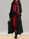 Abrigo largo retro con cordones y bolsillos de manga larga para mujeres - Negro