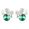 Cute Sweet Heart Earrings Anallergic Platinum Crystal Rhinestone Pearl Stud Earrings for Women - Green