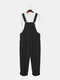 Mens Corduroy Solid Color Casual Button Overalls Jumpsuits With Pockets - Black
