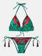 Women Leopard Print Triangle Halter Backless Sexy Bikinis Beachwear - Green