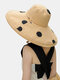 Women Cotton Polka Dot Printing Solid Color Oversized Brim Sun Protection Bucket Hat - Khaki