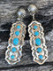 Vintage Carved Geometric-shaped Inlaid Artificial Gems Alloy Earrings - #01