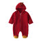 Baby Dinosaur Zipper Hooded Long Sleeves Winter Thicken Coral Fleece Rompers For 0-18M - Red