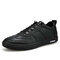 Men Leather Lace-up Casual Waterproof Shoes - Black