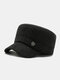 Men Woolen Cloth Thickened Solid Color Star Pattern Rivet Built-in Ear Protection Warmth Military Cap Flat Cap - Gray