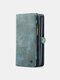 Men Vintage Faux Leather Waterproof Multifunction Solid Color Wallet Phone Bag - Blue