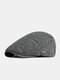 Men Polyester Cotton Thickened Solid Color Letters Metal Label Warmth Casual Beret Forward Hat Flat Cap - Dark Gray