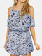 Floral Print Sleeveless Knotted Short Casual Jumpsuit for Women - Blue