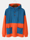 Mens Color Block Patchwork Button Up Double Pockets Casual Hoodie - Orange