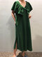 Split Ruffled Short Sleeve Plus Size Casual Dress - Green