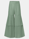 Casual Elastic Waist  Wide Leg Plus Size Ruffle Loose Pants for Women - Green