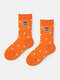 3 Pairs Unisex Cotton Letter Cartoon Bear Checkerboard Lattice Pattern Jacquard Breathable Socks - Orange