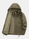 Mens Plush Lined Letter Print Zip Cotton Thick Drawstring Hooded Jackets - Camel