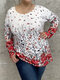 Plus Size Flower Print Casual O-neck Loose Women T-shirt - Red