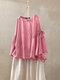 Solid Bell Long Sleeve Loose O-neck Women Blouse - Pink