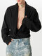 Mens Solid Irregular Design Long Sleeve Shirt - Black