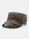 Men Washed Distressed Cotton Mesh Patchwork Stars Rivet Decoration Breathable Sunscreen Military Hat Flat Cap - Khaki