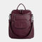 Women Solid Waterproof Multi-Carry Anti Theft Backpack - Wine Red