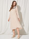 Contrast Color Loose Long Sleeve Crew Neck Casual Dress - Apricot