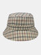 Women & Men Plaid Pattern Retro Style Windproof Soft All-match Travel Bucket Hat - Beige