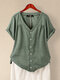 Casual Solid Color V-neck  Button Plus Size Shirt - Green