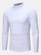 Mens Plain Pure Color Half Collar Cotton Basics Long Sleeve Bottoming T-Shirts - White