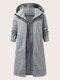 Plus Size Solid Zip Front Fake 2pcs Pocket Hooded Casual Coat - Gray