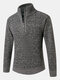 Mens Rib-Knit Half Zipper Cotton Warm Long Sleeve Casual Pullover Sweaters - Brown