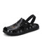 Men Breathable Hand Stitching Letter Pattern Non-slip Casual Beach Sandals - Black