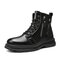 Men Brief Lace-Up Zipper Slip Resistant PU Casual Ankle Boots - Black