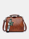 Women Artificial Leather Vintage Large Capacity Crossbody Bag Convertible Strap Retro Handbag - Brown