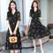 Waist Slim Slimming Temperament  Long Chiffon Dress - Black floral