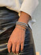 4 Pcs/Set Trendy Simple Hollow Cross Chain And Round Beads Beaded Aluminum CCB Bracelets - Silver