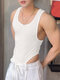 Mens Solid Scoop Neck Knit Sleeveless Bodysuit - White